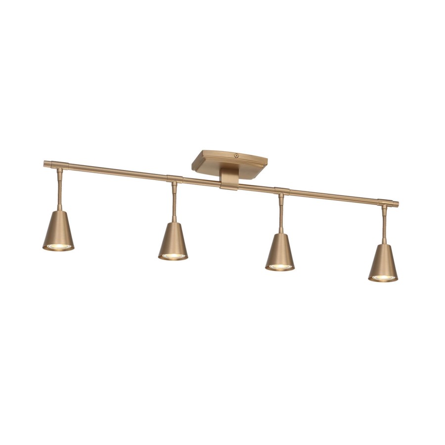 Ceiling Brooklyn Bulb Co. | Hudson Track Light, 4-Light Led, Bulbs Included, 32" Long, Modern Fixed Metal Track, Brushed Brass