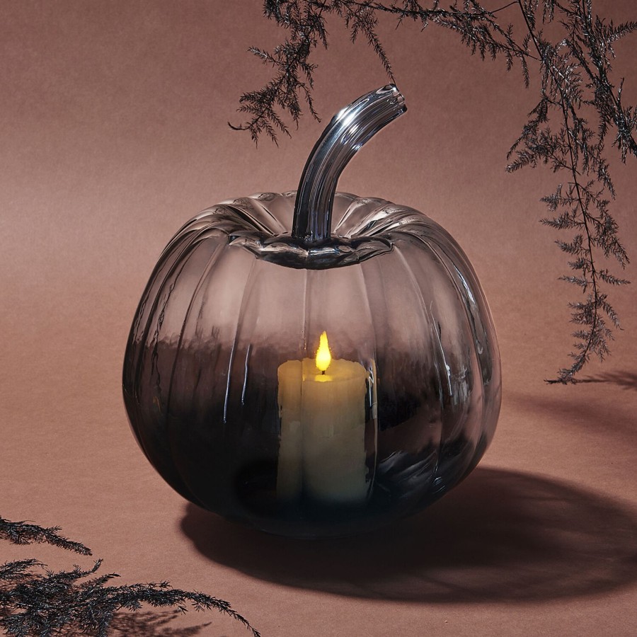 Decor LampLust Decorative Objects | Blair Large Black Ombre Glass Pumpkin With Flameless Candle