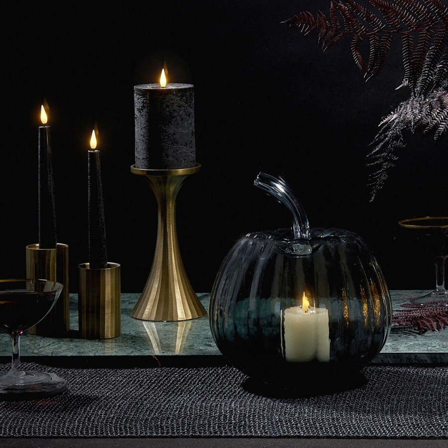 Decor LampLust Decorative Objects | Blair Large Black Ombre Glass Pumpkin With Flameless Candle