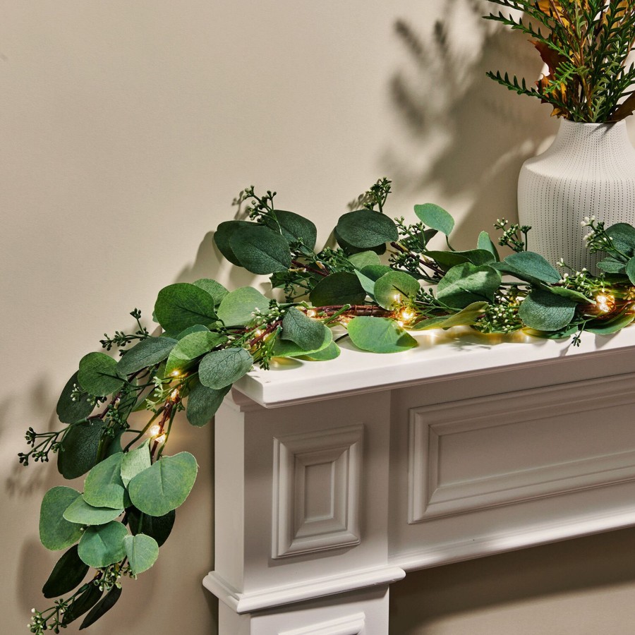 Seasonal LampLust | Eucalyptus 6Ft Garland With Cluster Lights