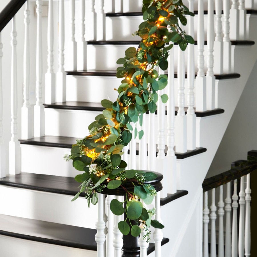 Seasonal LampLust | Eucalyptus 6Ft Garland With Cluster Lights