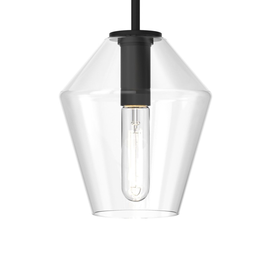 Outdoor Brooklyn Bulb Co. Hanging Lights | Eva 9" Clear Diamond Pendant, Matte Black