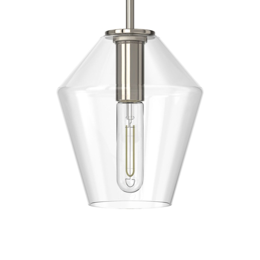 Open Box Brooklyn Bulb Co. | Open Box Eva 9" Clear Diamond Pendant, Polished Nickel