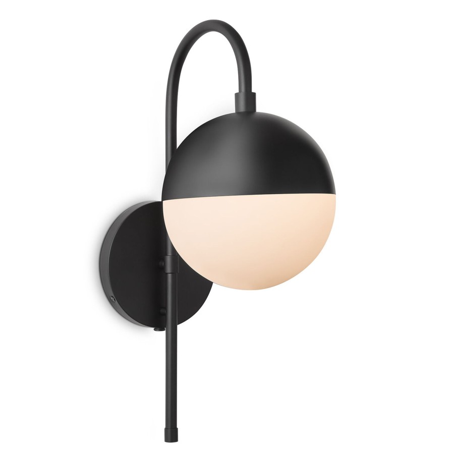 Wall Brooklyn Bulb Co. | Powell Led 7" Curved Arm Wall Sconce Light, Frosted Glass, Mid-Century Modern, Matte Black