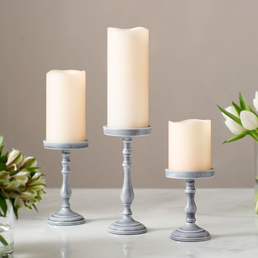 Decor LampLust Pillar Candle Holders | Magnolia 3" Pillar Candle Holder, Gray, Set Of 3