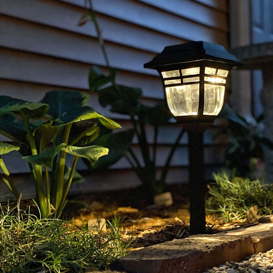 Outdoor LampLust Solar Lights | Burton Solar Path Lights, Set Of 4, Black Metal And Glass, Wireless Landscaping Outdoor Lights