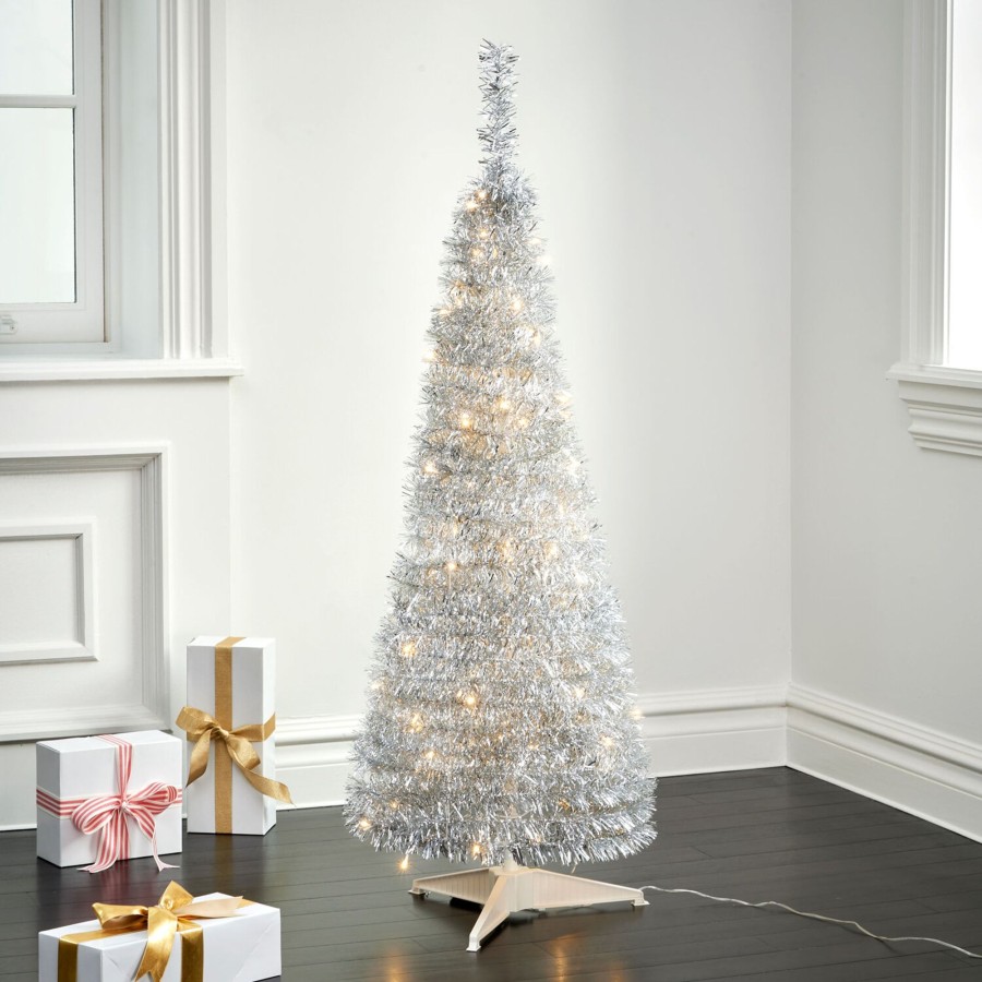 Decor LampLust Trees, Wreaths & Garlands | Carroll 4Ft Pre-Lit Silver Pop-Up Tree