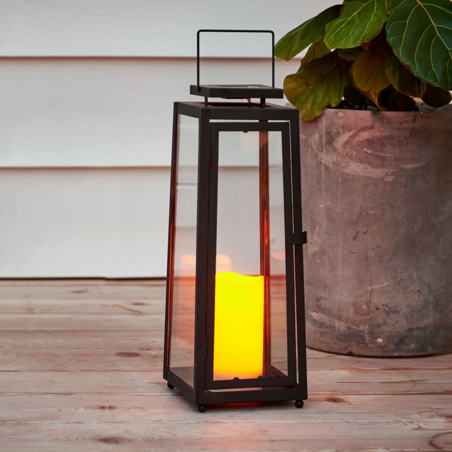 Decor LampLust Outdoor Lanterns | Quincy Black Large Solar Lantern With Candle