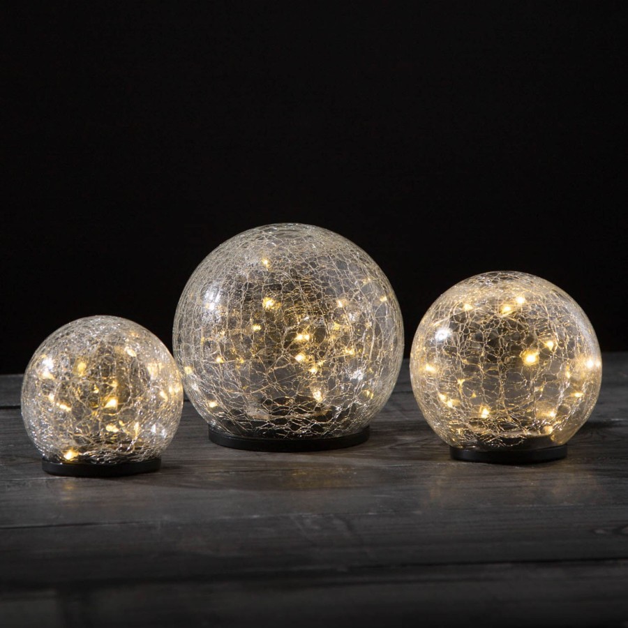 Outdoor LampLust Solar Landscape Lights | Avalon Solar Cracked Glass Globes, Multipack, Set Of 3