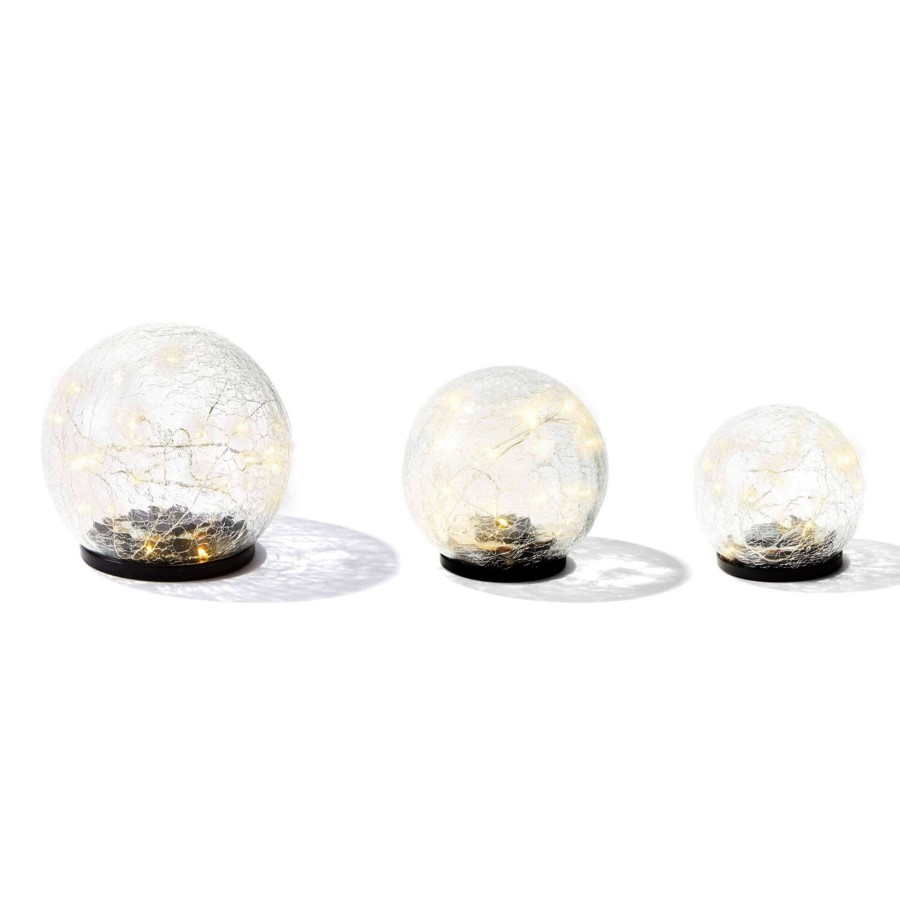 Outdoor LampLust Solar Landscape Lights | Avalon Solar Cracked Glass Globes, Multipack, Set Of 3