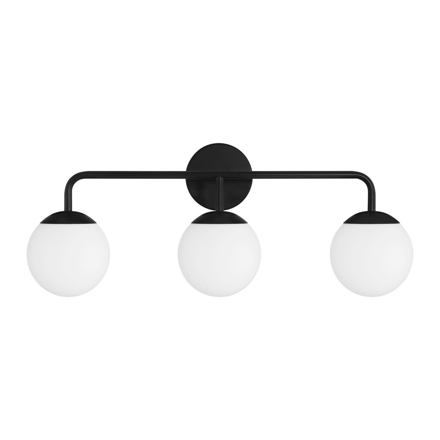 Wall Brooklyn Bulb Co. | Castell 3 Globe Vanity Wall Light, 26" Long, Led Bulbs, Mid-Century Modern Inspired, Matte Black