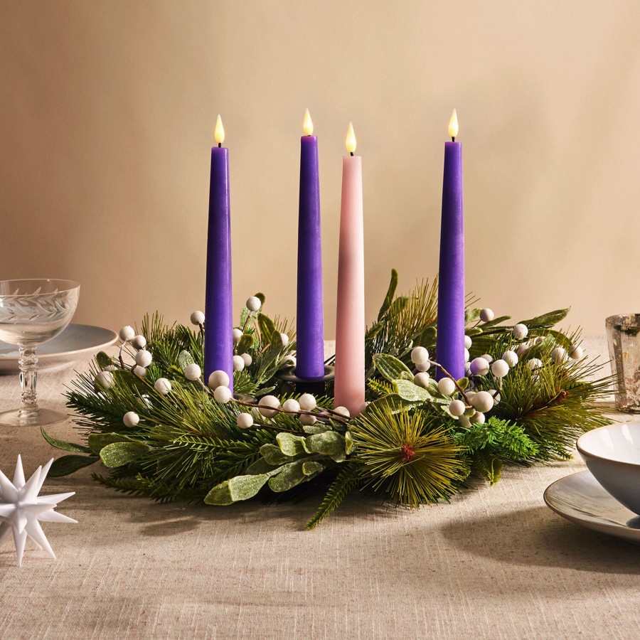 Decor LampLust New Decorative Accessories | Joy 14" Advent Wreath Centerpiece, Pearl Berry & Winter Greenery