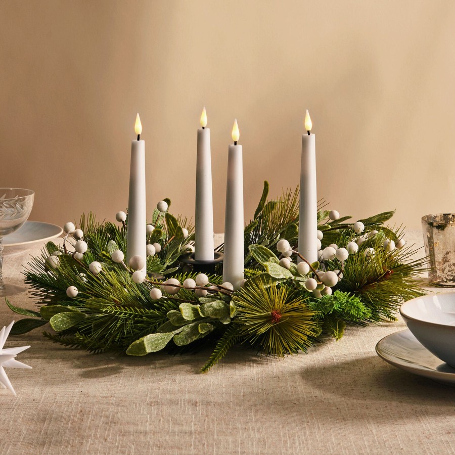 Decor LampLust New Decorative Accessories | Joy 14" Advent Wreath Centerpiece, Pearl Berry & Winter Greenery