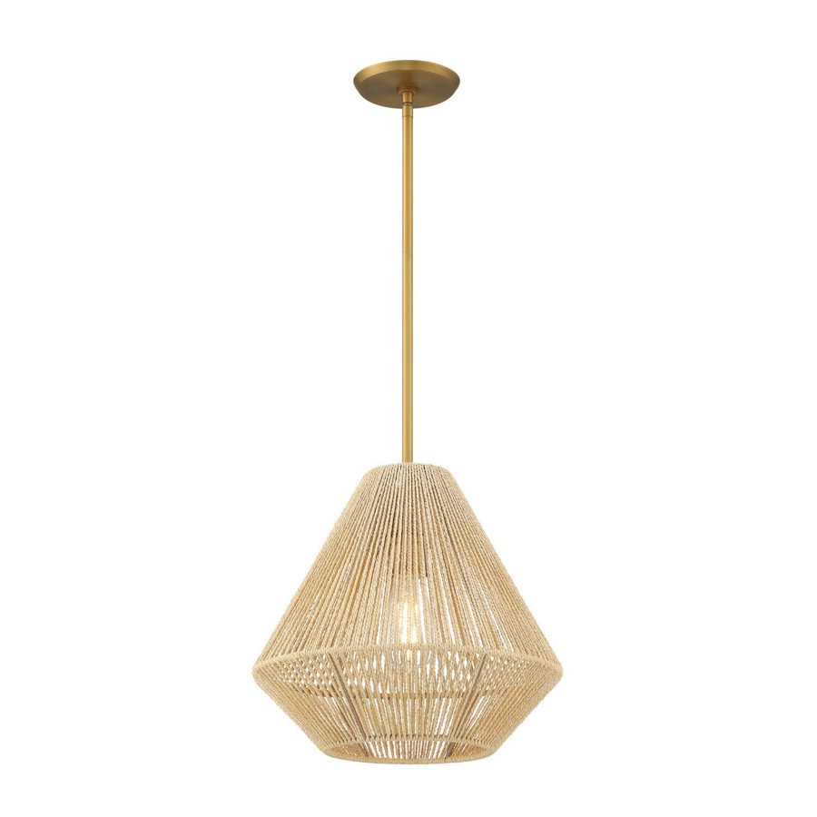 Ceiling Brooklyn Bulb Co. | Farrah Small Jute Pendant, Natural And Aged Brass