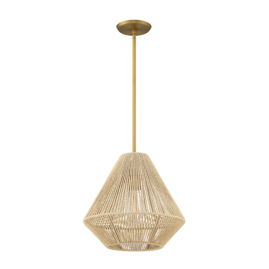 Ceiling Brooklyn Bulb Co. | Farrah Small Jute Pendant, Natural And Aged Brass