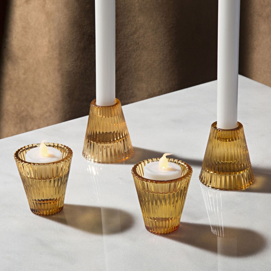 Decor LampLust Taper Candle Holders | Lucida Reversible Amber Candle Holders, Set Of 4