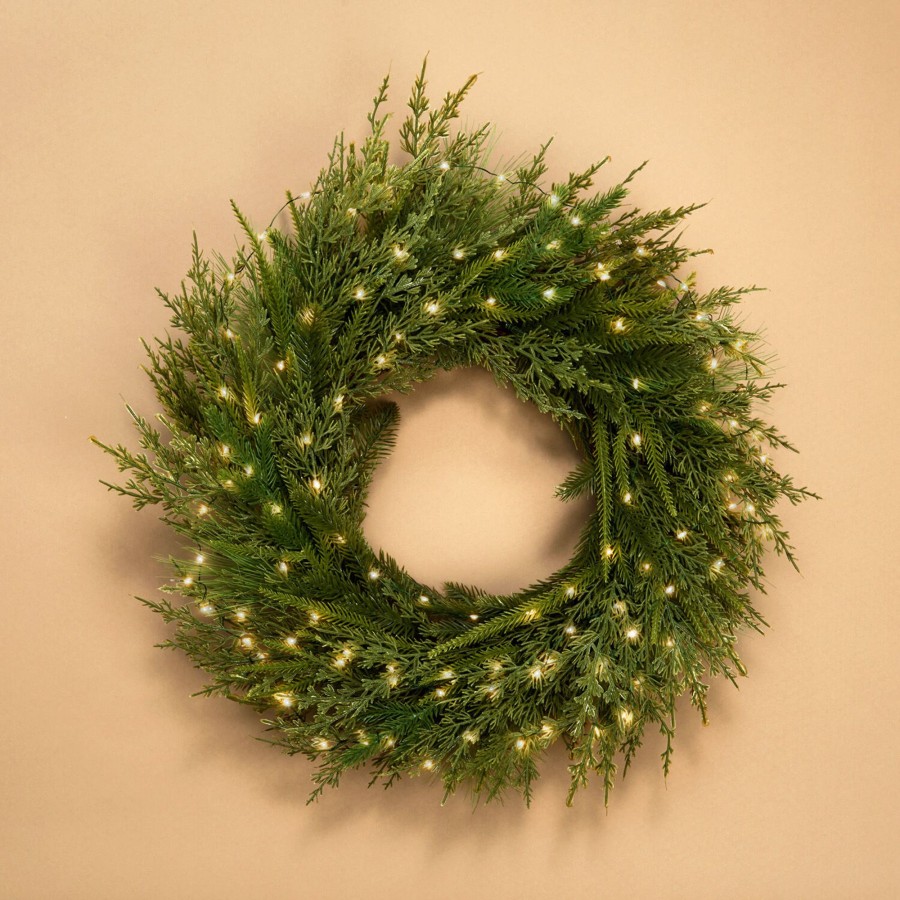 Decor LampLust New Decorative Accessories | Lush Evergreen Wreath With 100 Leds