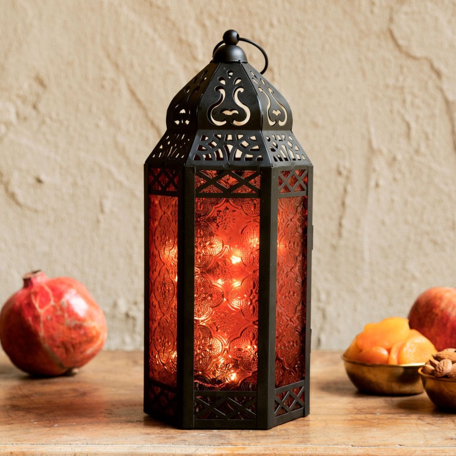 Seasonal LampLust | Marrakesh Lantern With String Lights, Red