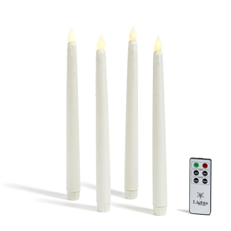 Decor LampLust Taper Candles | Classic Ivory 10" Drip Wax Flameless Taper Candles, Set Of 4