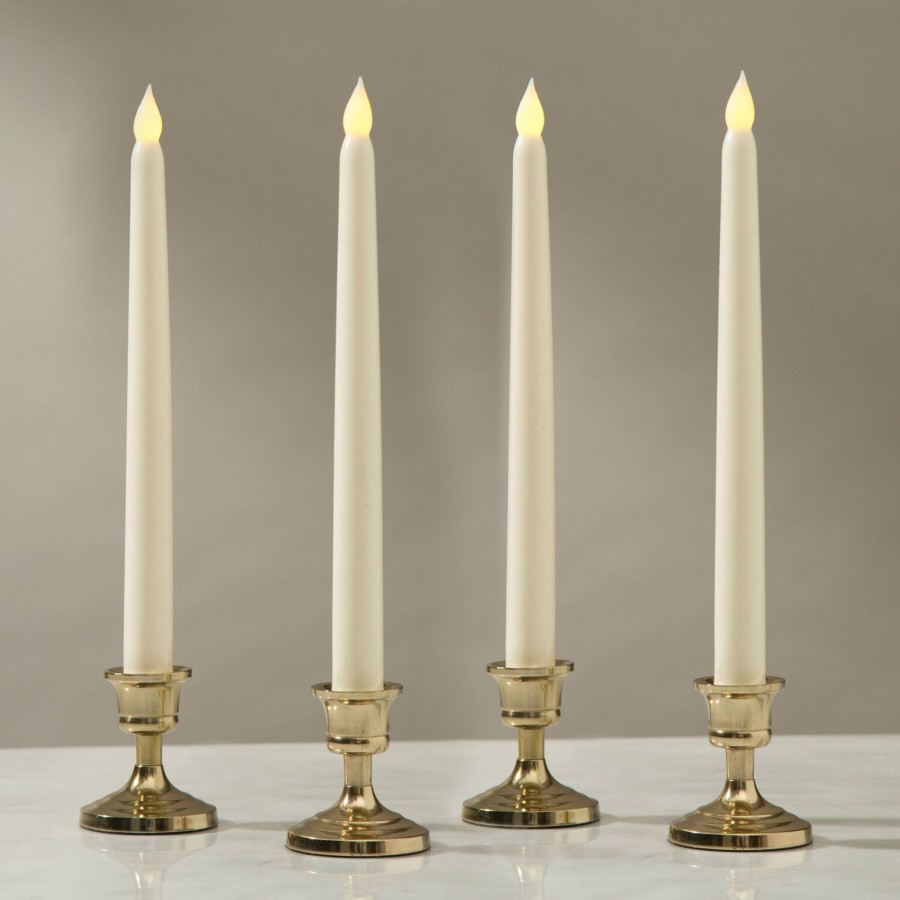 Seasonal LampLust | Classic Ivory 10" Wax Flameless Taper Candles, Set Of 4