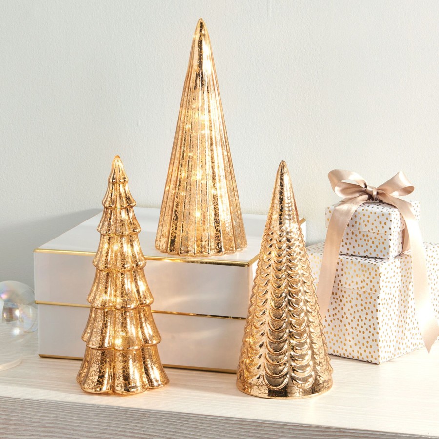 Decor LampLust Decorative Objects | Juniper Glass Trees, Champagne Gold, Set Of 3