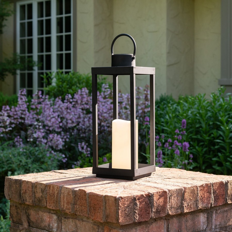 Decor LampLust Outdoor Lanterns | Velo Metal Lantern With Solar Led Candle, Large