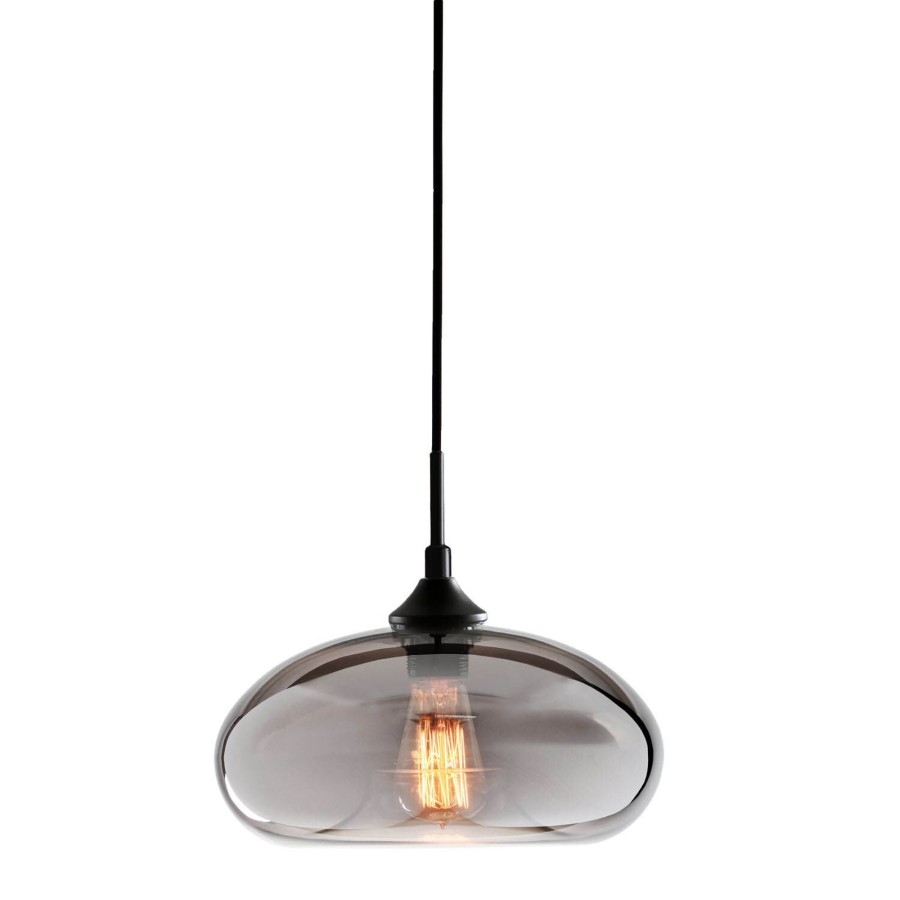 Ceiling Brooklyn Bulb Co. | Greenwood Pendant Light Fixture, Vintage Industrial, Handblown Mirror Smoke Glass Shade, Matte Black