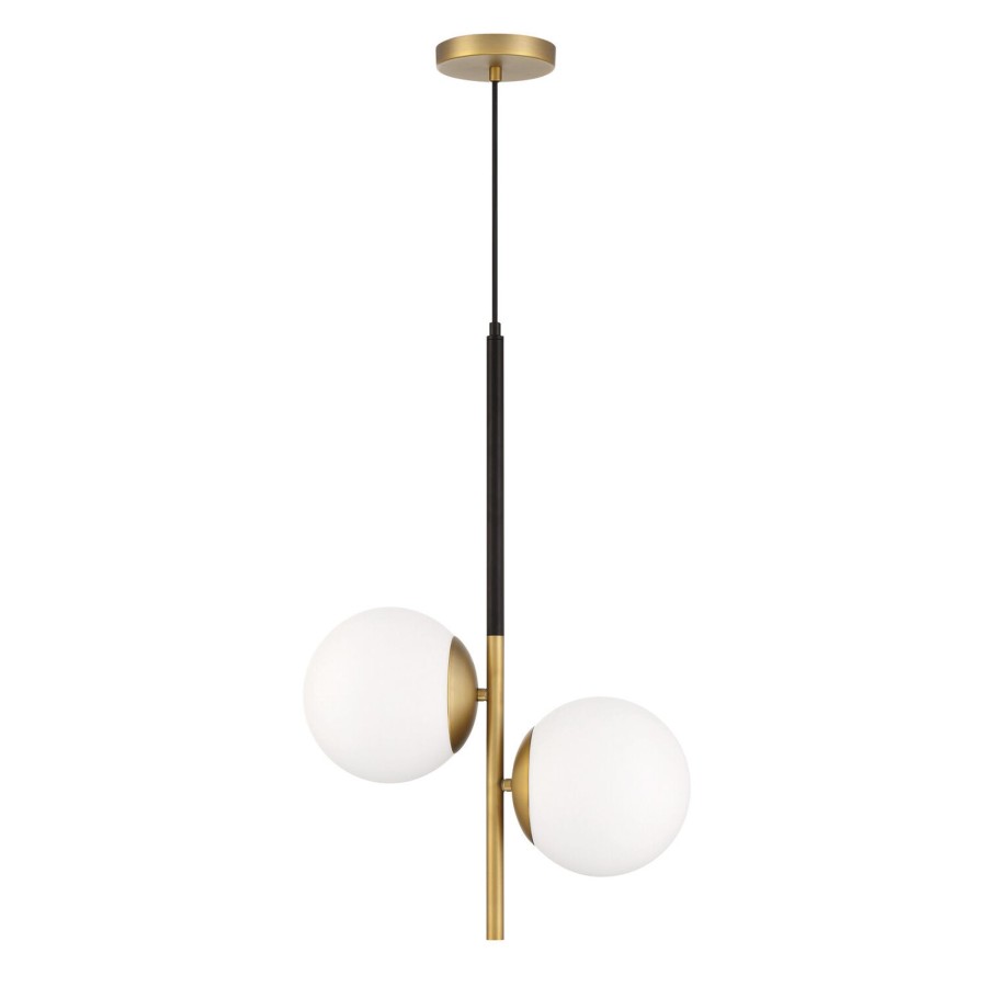 Ceiling Brooklyn Bulb Co. | Castell 2 Globe Led Pendant, Matte Black And Aged Brass