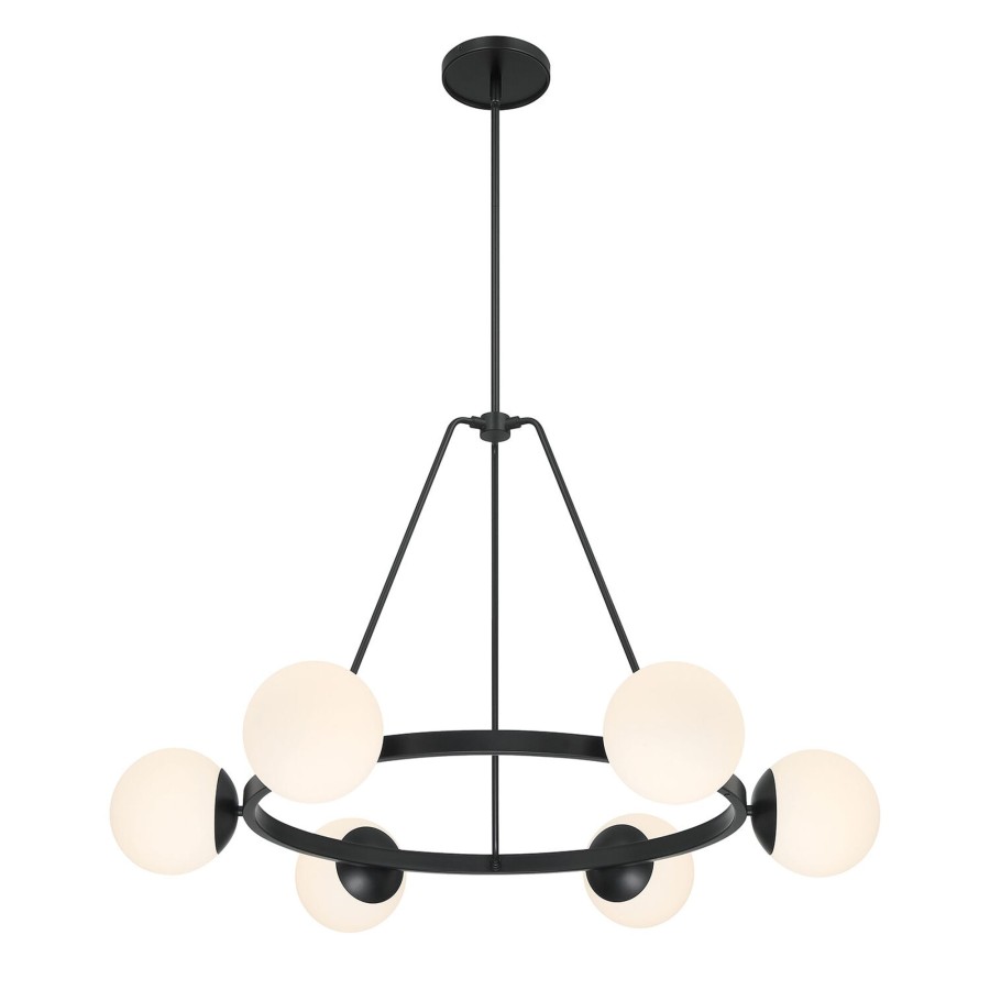 Ceiling Brooklyn Bulb Co. | Castell 6 Globe Round Led Chandelier, Matte Black