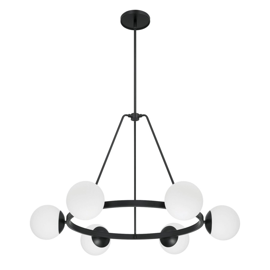 Ceiling Brooklyn Bulb Co. | Castell 6 Globe Round Led Chandelier, Matte Black