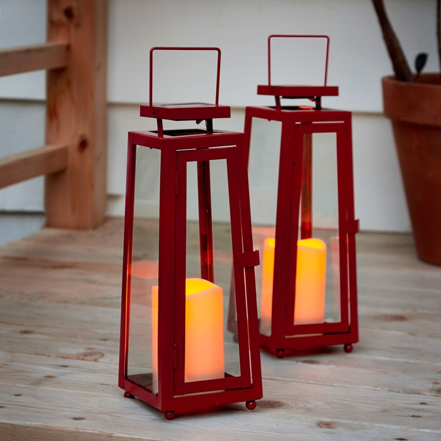 Decor LampLust Solar Lanterns | Madaket Red Medium Solar Metal Lantern, Set Of 2