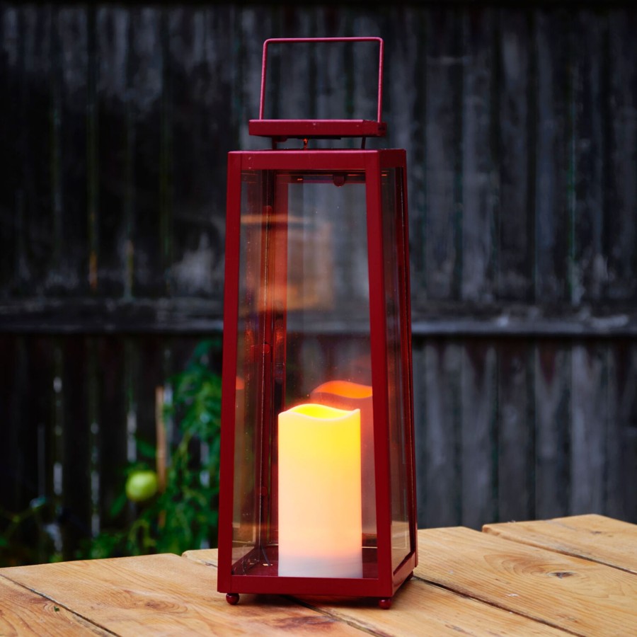 Decor LampLust Solar Lanterns | Madaket Red Large Solar Lantern With Candle