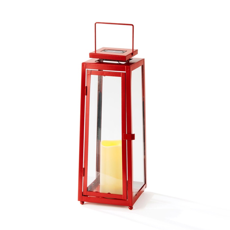 Decor LampLust Solar Lanterns | Madaket Red Large Solar Lantern With Candle