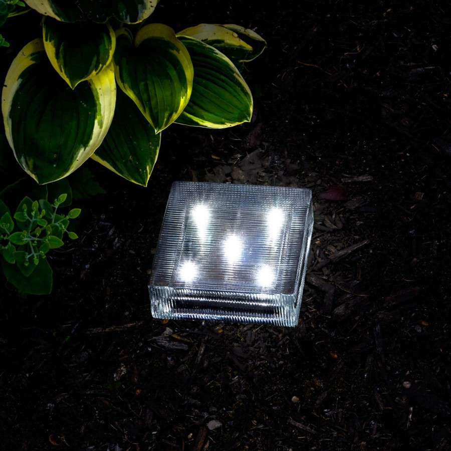 Outdoor LampLust Solar Landscape Lights | Lined Solar Brick Light, 6X6", Cool White