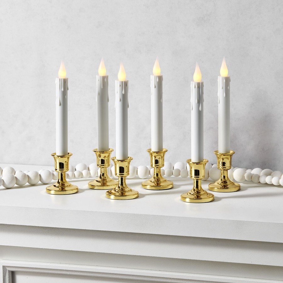 Decor LampLust Window Candles | Ivy White Flameless Resin Window Candles With Removable Gold Bases, Set Of 6