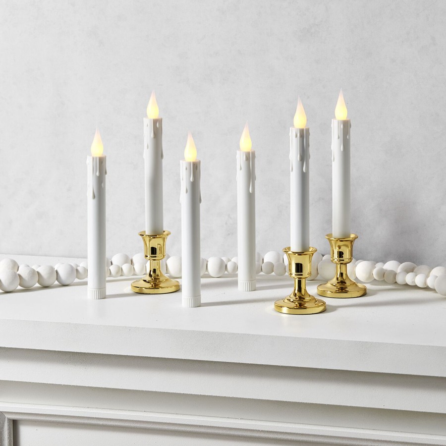 Decor LampLust Window Candles | Ivy White Flameless Resin Window Candles With Removable Gold Bases, Set Of 6