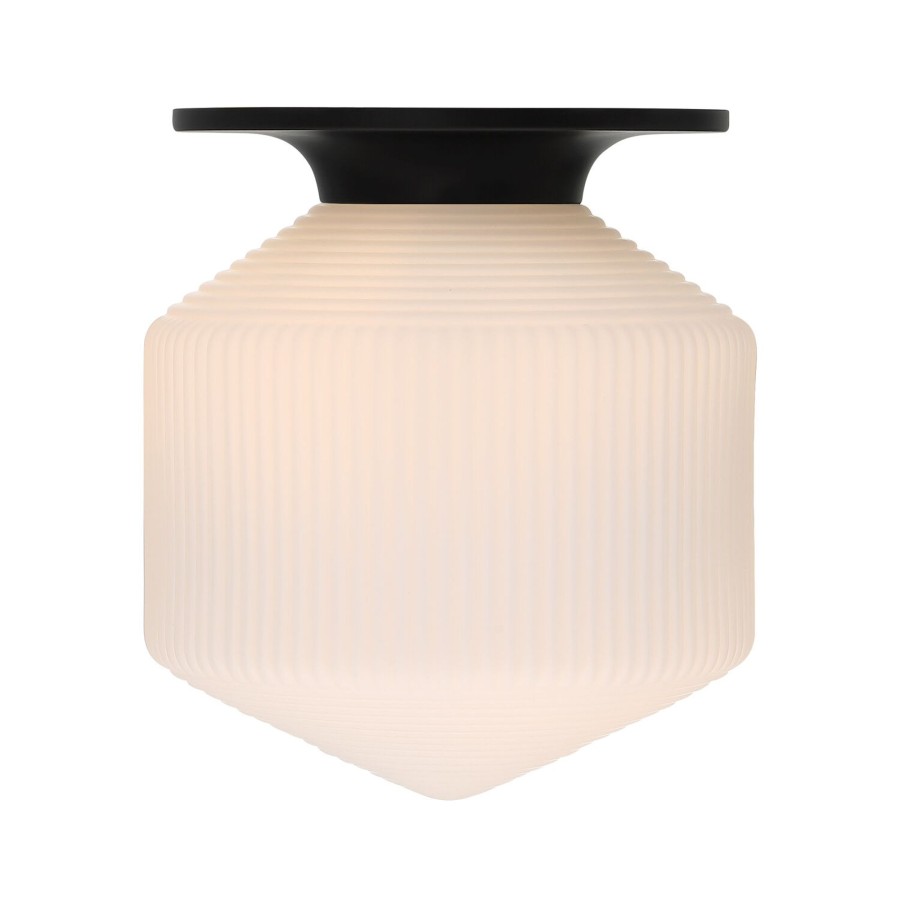 Ceiling Brooklyn Bulb Co. | Jules Glass Flush Mount, Matte Black With Opal Glass