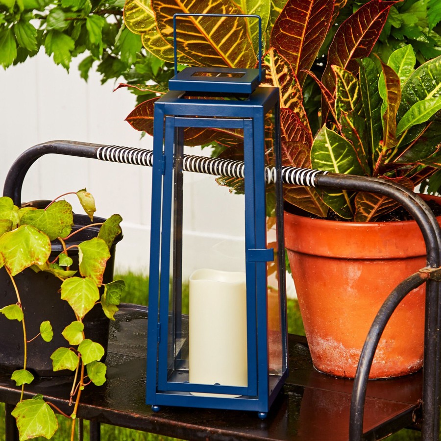 Decor LampLust Outdoor Lanterns | Nantucket Blue Large Solar Metal Lantern