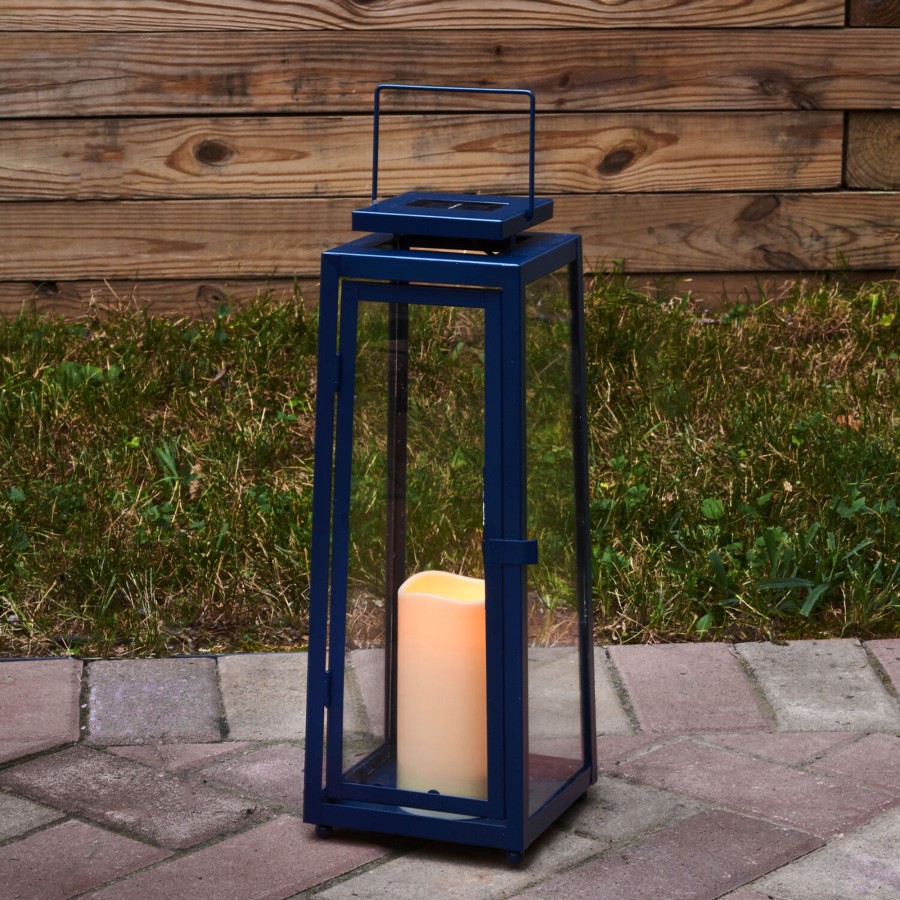 Decor LampLust Outdoor Lanterns | Nantucket Blue Large Solar Metal Lantern