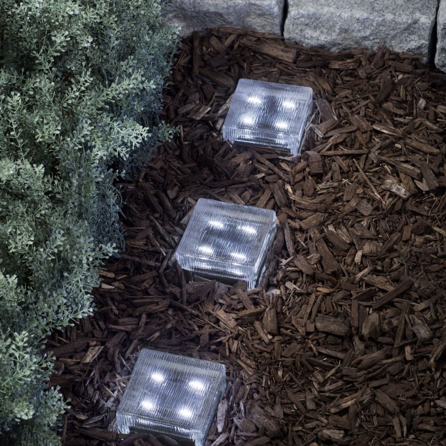 Outdoor LampLust Solar Landscape Lights | Lined Solar Brick Light, 4X4", Cool White