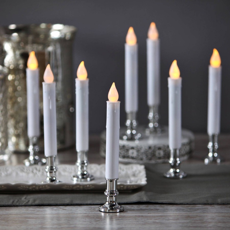 Decor LampLust Window Candles | White 7" Flameless Resin Taper Candles With Silver Bases, Set Of 8