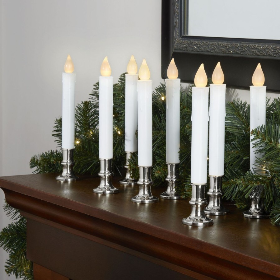 Decor LampLust Window Candles | White 7" Flameless Resin Taper Candles With Silver Bases, Set Of 8