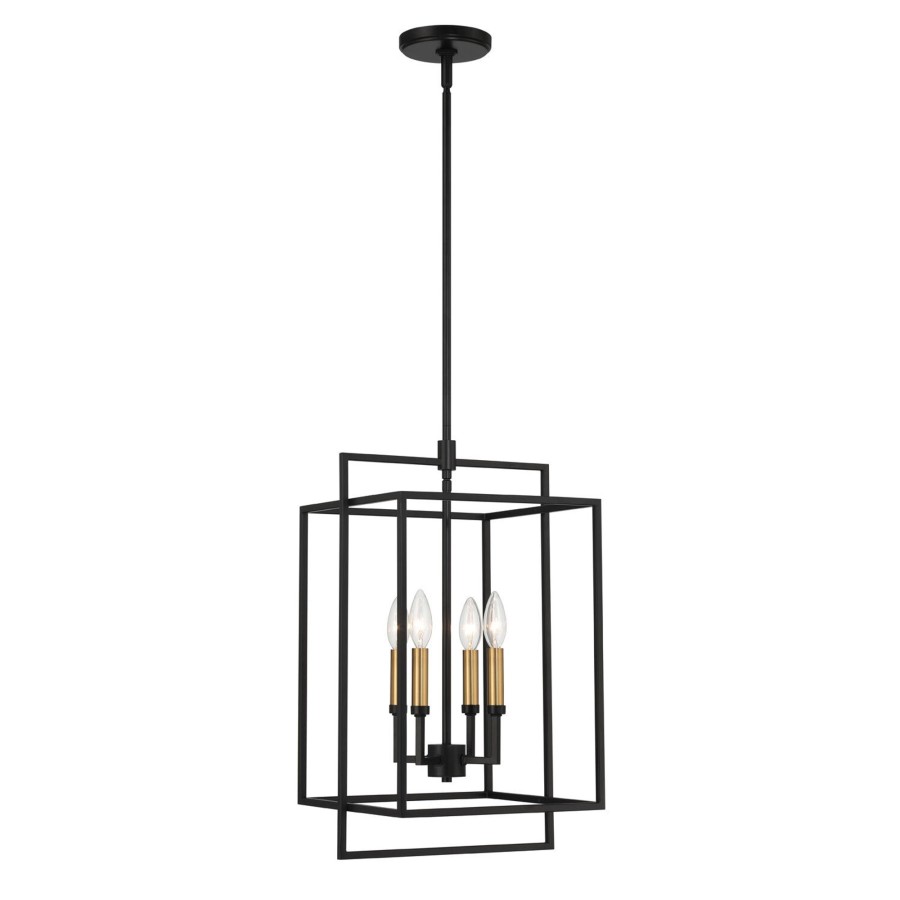 Ceiling Brooklyn Bulb Co. | Noa 4-Light Pendant, Matte Black With Aged Brass