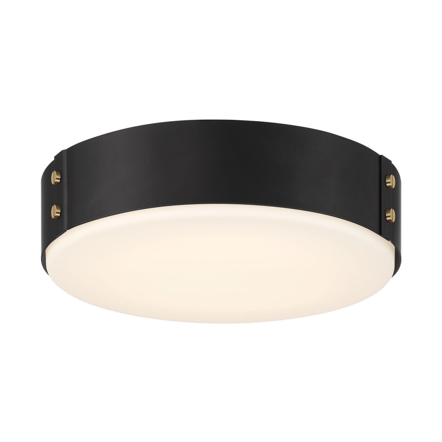 Ceiling Brooklyn Bulb Co. | Oscar Led Flush Mount, Matte Black With Brass Accents