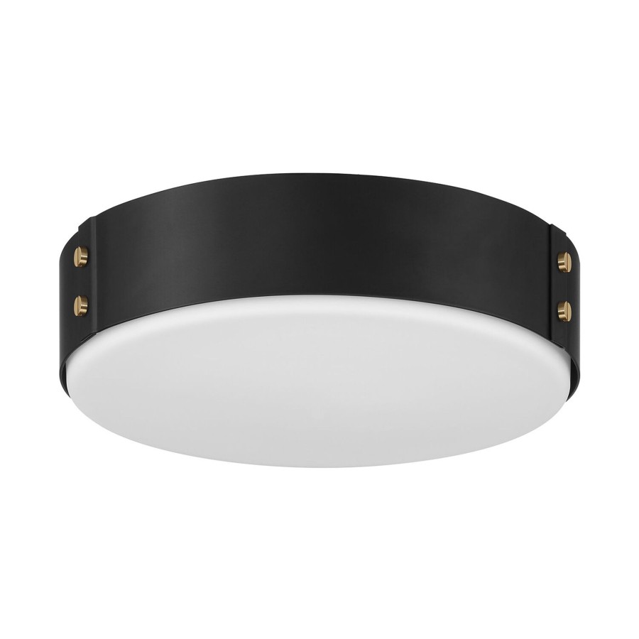 Ceiling Brooklyn Bulb Co. | Oscar Led Flush Mount, Matte Black With Brass Accents