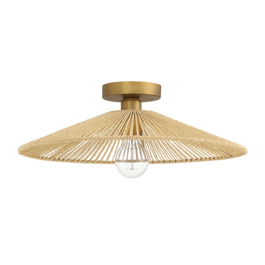 Ceiling Brooklyn Bulb Co. | Farrah Slim Jute Flush Mount, Natural And Aged Brass